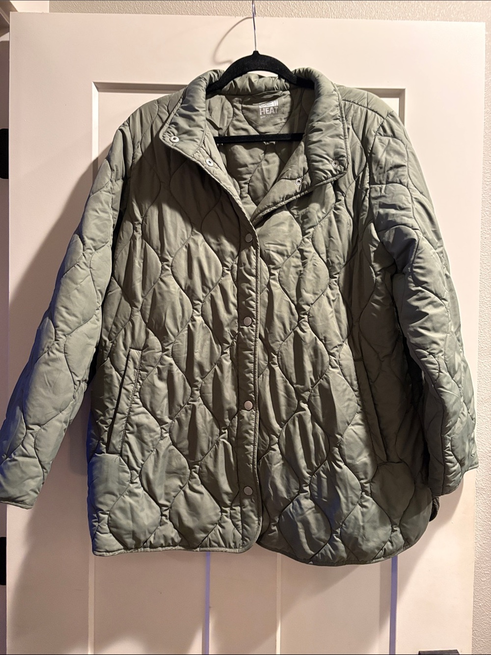 32 Degrees Quilted Button-Front Women's Coat in Sage Green - XL -